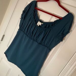 Max Studio greenish blue off shoulder blouse size large women’s